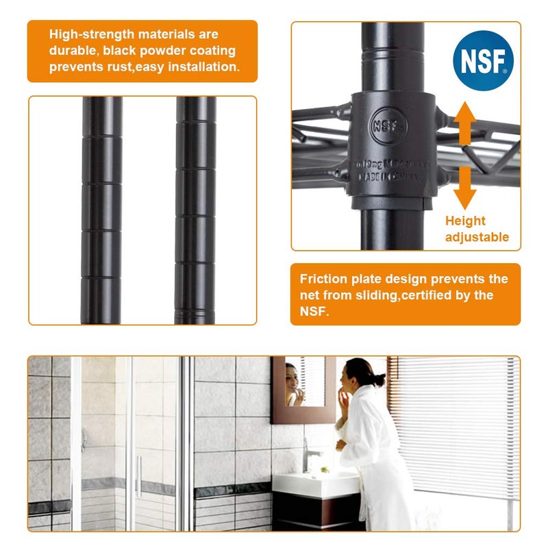 BestOffice | 5-Tier Wire Storage Shelves with Wheels | 14x30x60 | Black | Adjustable Racks | Heavy-Duty Metal Shelf, Holds Upto 220 lbs | No-Tool Assembly | Ideal for Home & Garage Shelving - Image 5
